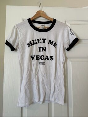 Victoria's Secret PINK White Tee with Black Ringer Collar